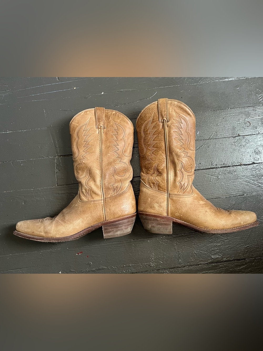 Tony Lama Tan Leather Cowboy Boots - Picture 2 of 10